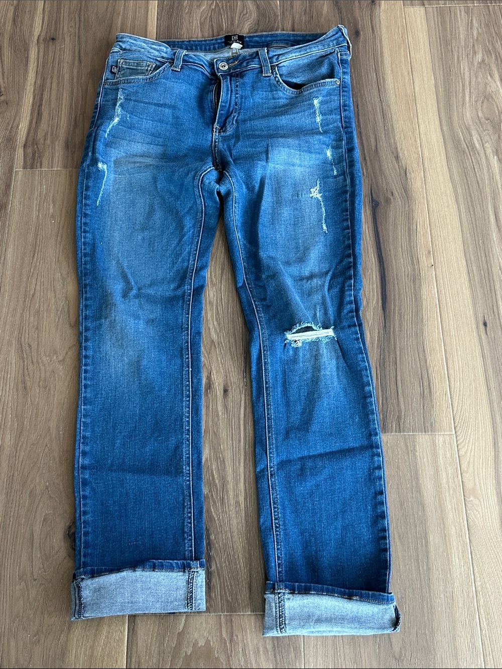 Just Black Women's Distressed Dark Blue Boyfriend Jeans